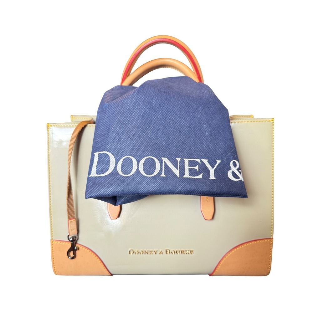 Dooney & Bourke Green Patent Leather Janine Tote Bag With Tan Vachetta Trim